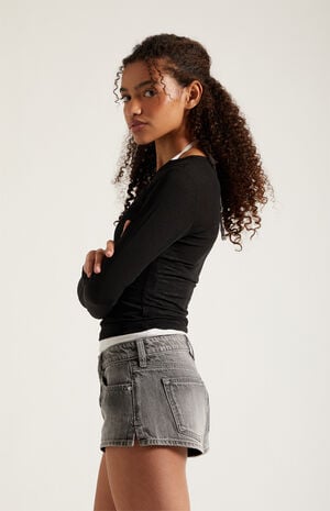 Jamie Denim Micro Shorts Faded Black image number 3