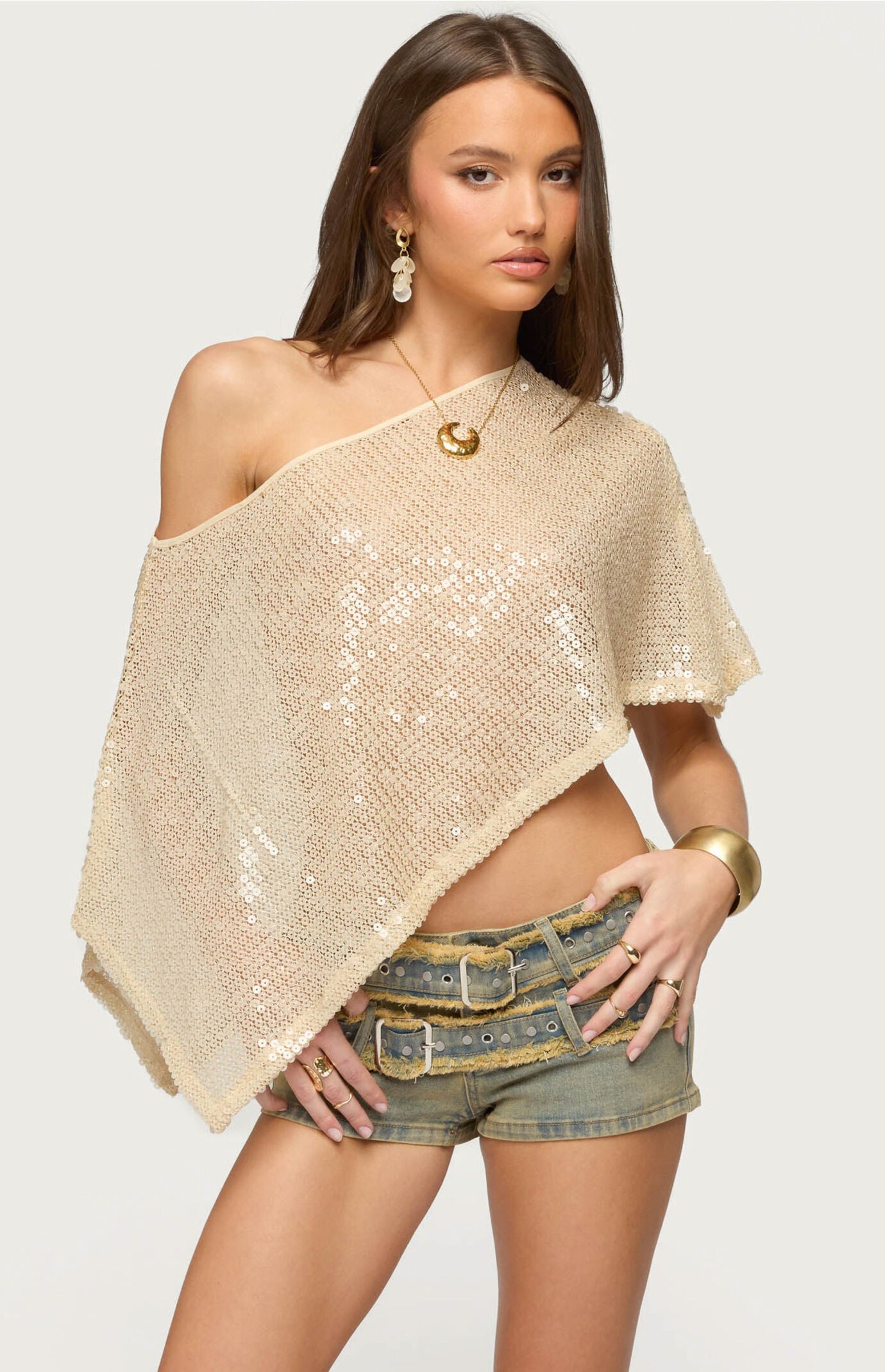 Edikted Alanna Sheer Sequin Poncho