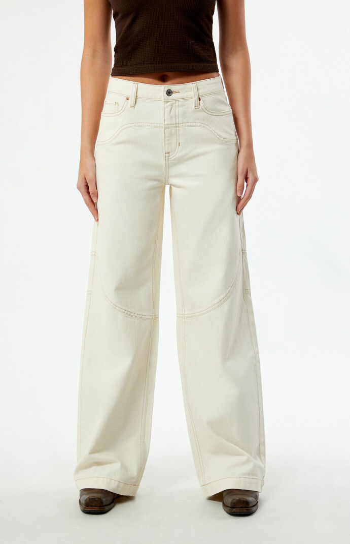 Pacsun Women s Jessie Off White Cowboy High Waisted Baggy Jeans Size 25