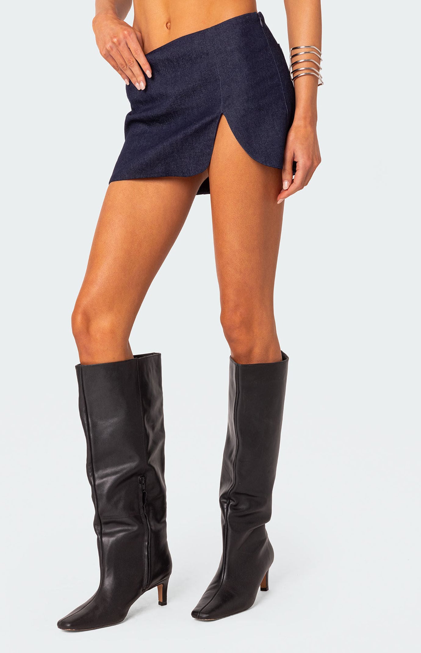 Edikted Jemma Side Slit Denim Mini Skirt | Pacsun
