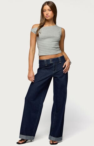 Cuffed Low Rise Straight Leg Jeans image number 4
