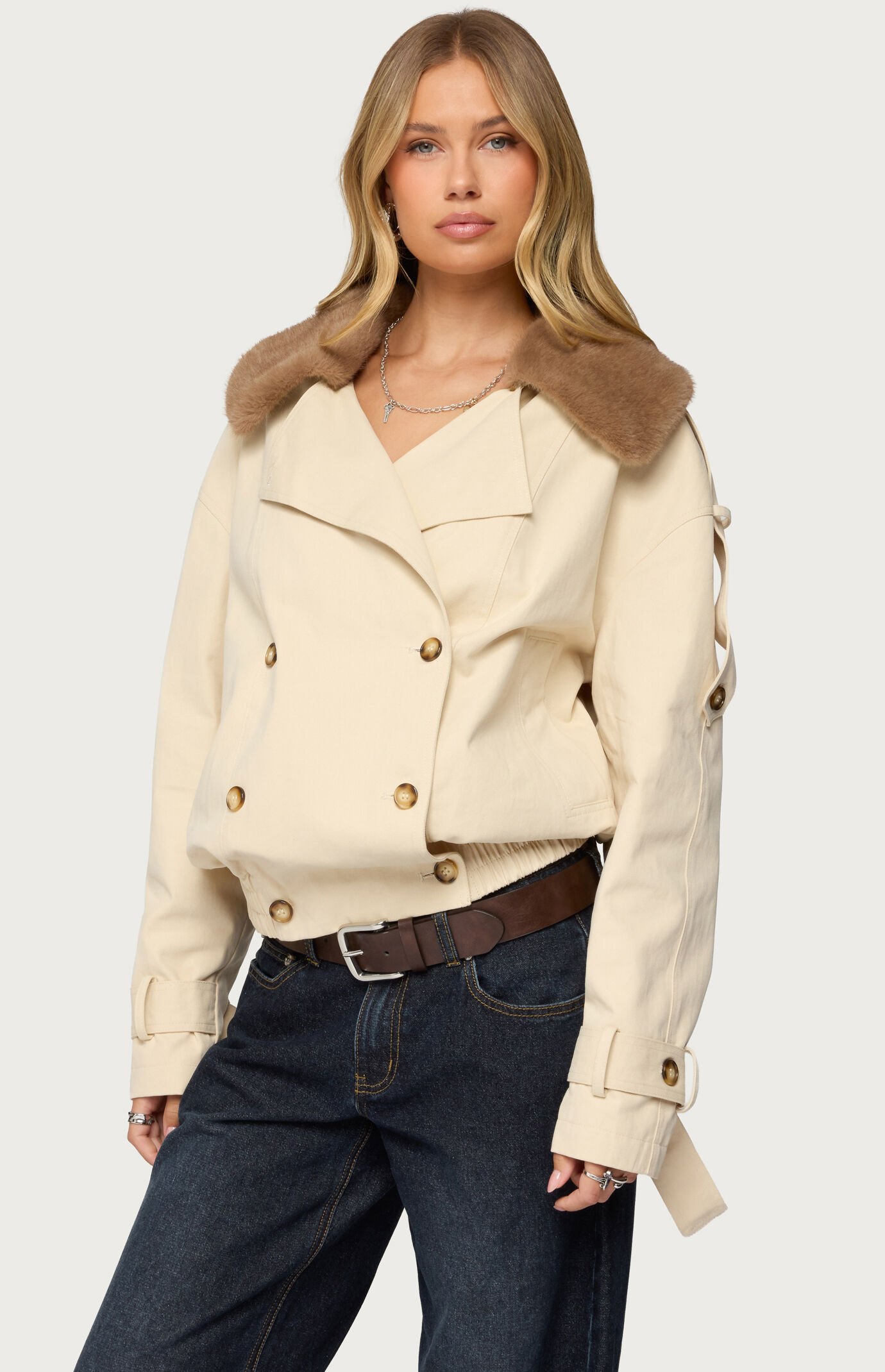 Edikted Detachable Faux Fur Trench Coat
