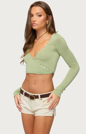 Hyla Button Cropped Wrap Top image number 2