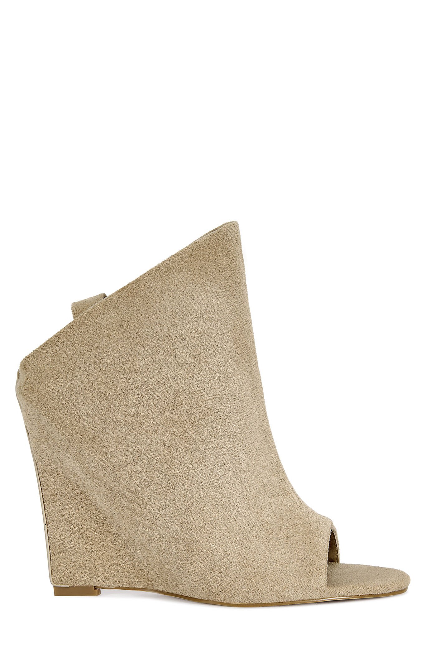 AZALEA WANG Women's Novis Beige Peep Toe Wedge Sandals