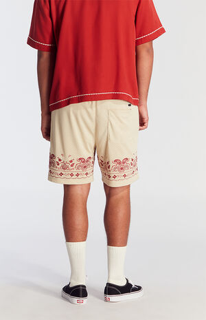 Tan Embroidered Mesh Basketball Shorts image number 4