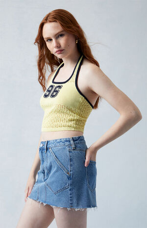 Eco Medium Indigo Mid Rise Carpenter Denim Mini Skirt image number 2