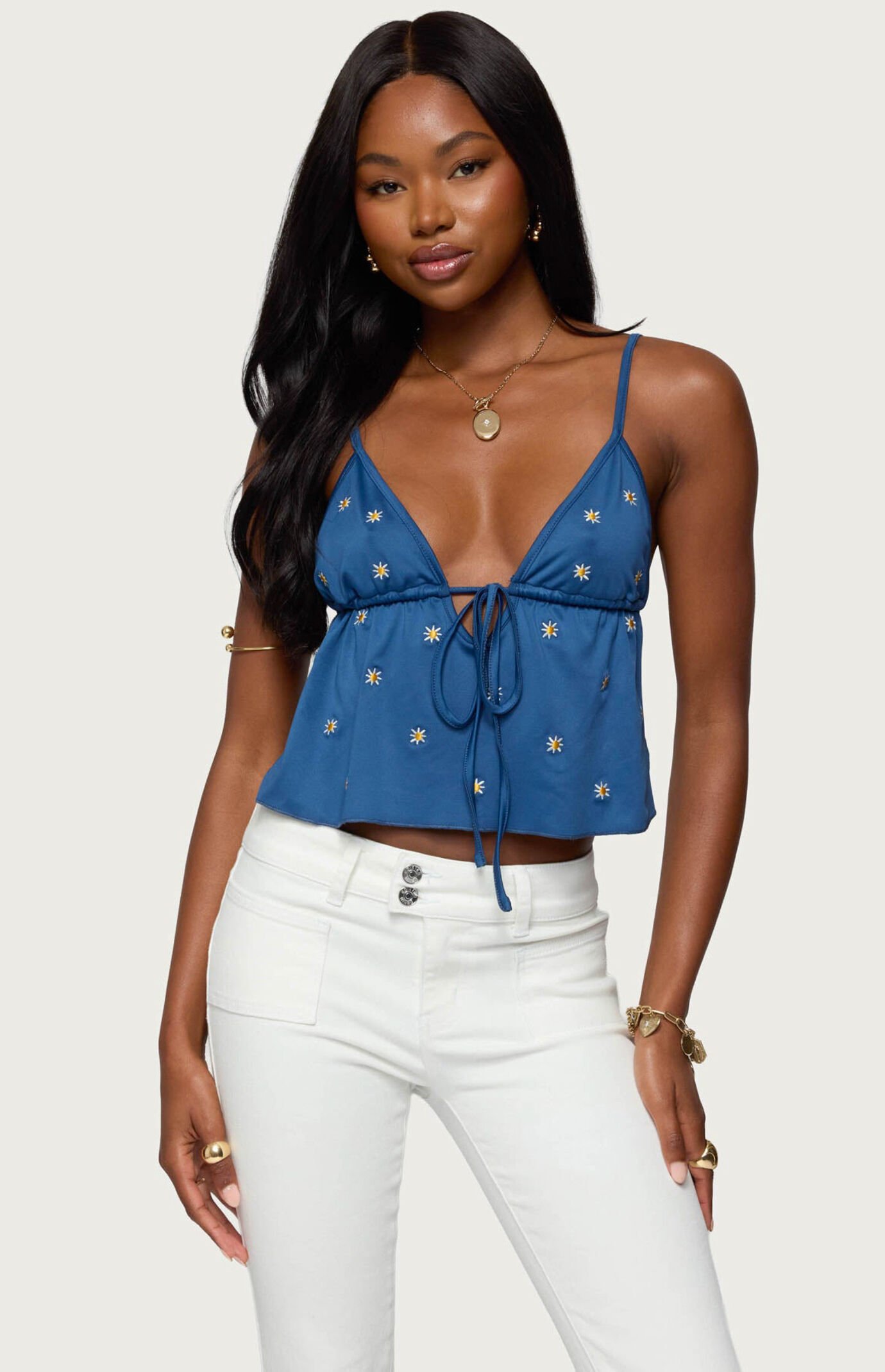 Edikted Soleil Embroidered Open Back Top