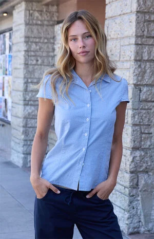 Light Blue Gingham Rue Collared Top image number 1