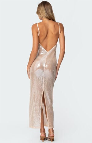 Sheer Sequin Slitted Maxi Dress image number 1