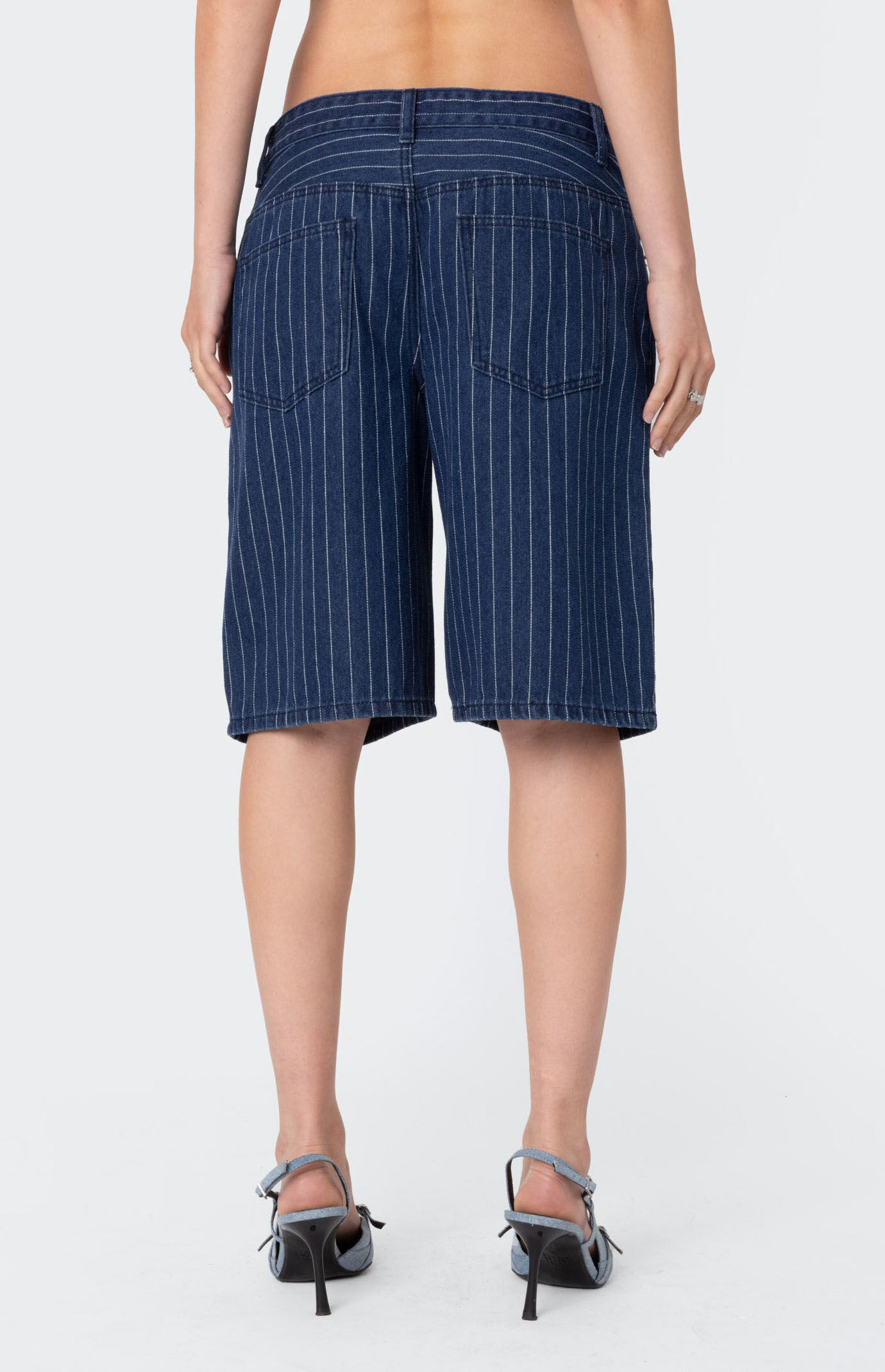 Edikted Pinstripe Denim Bermuda Shorts
