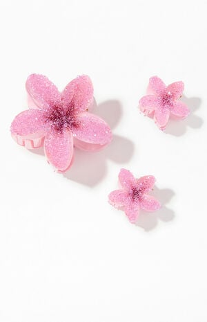 3 Pack Mauve Plumeria Hair Claw Clips image number 1