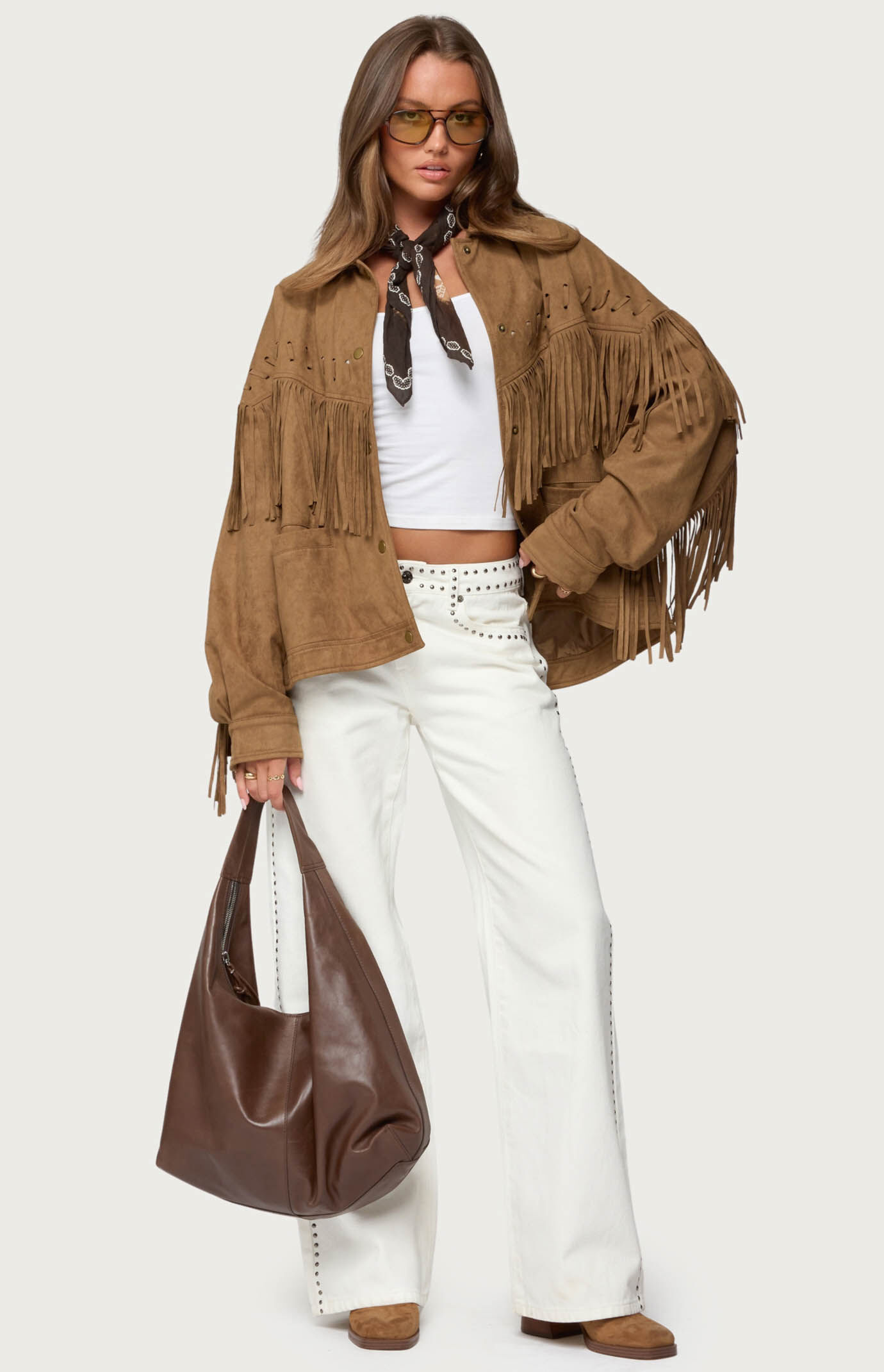 Edikted Evonka Fringe Faux Suede Jacket