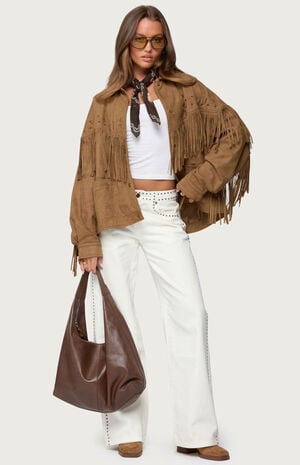 Evonka Fringe Faux Suede Jacket image number 4