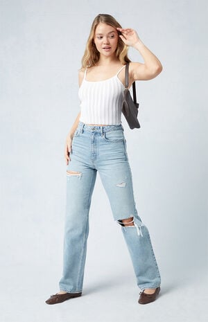 Eco Light Blue Ripped '90s Boyfriend Jeans image number 2