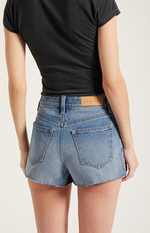 Ivy High Waisted Denim Festival Shorts Raw Cut Light Blue image number 5