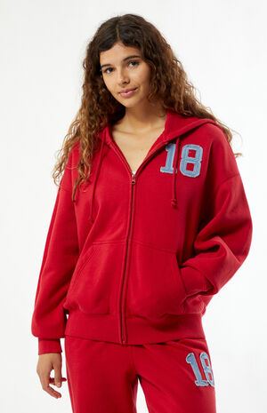 Denim Applique Zip Up Hoodie image number 2