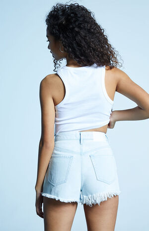 Light Blue Heart Cutout Vintage High Waisted Denim Shorts image number 4