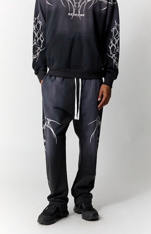 Washed Black Graphic Fleece Straight Leg Sweatpants image number 2