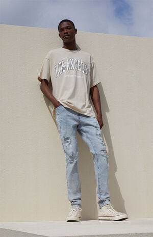 Recycled Light Destroyed Stacked Skinny Comfort Stretch Jeans
