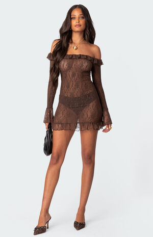 Edikted Wisteria Scrunched Sheer Lace Mini Dress | Pacsun