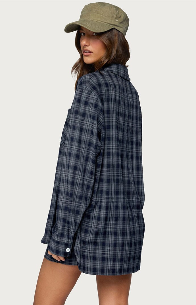 Edikted Alessa Plaid Button Up Long Sleeve Top