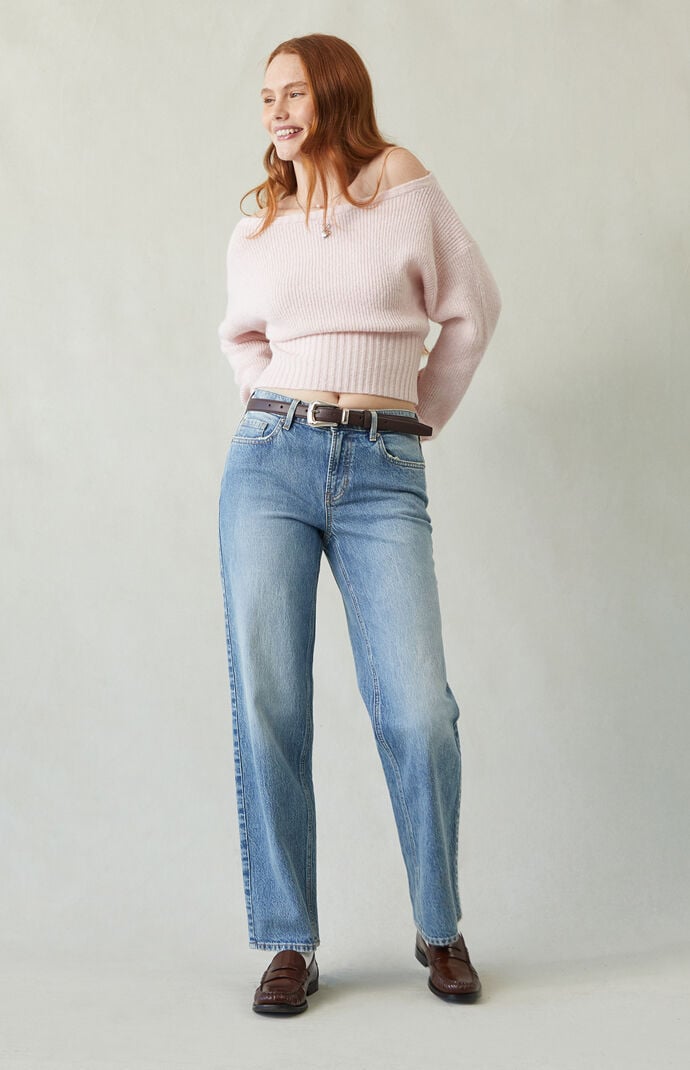Image: Jordyn Stretch Medium Indigo Low Rise Straight Leg Jeans