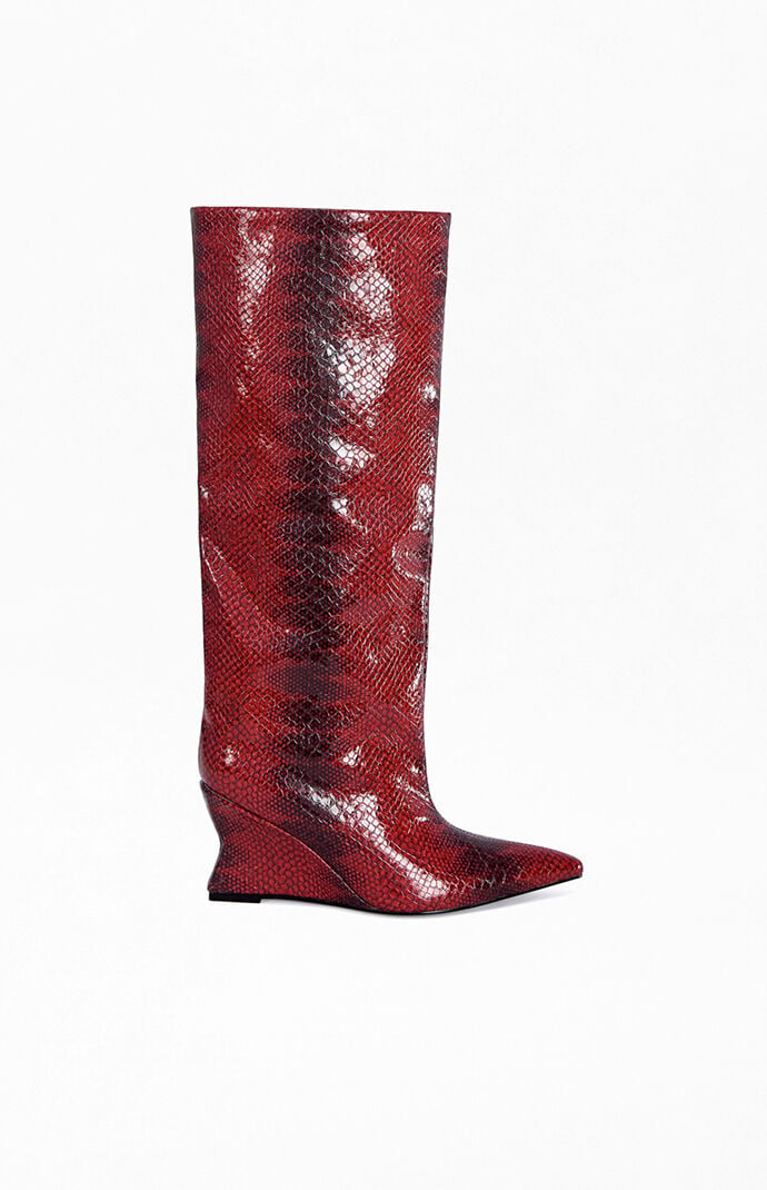 AZALEA WANG Women's Brun Redsnake Wedge Boots