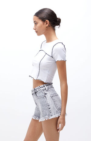 Black Acid Wash High Waisted Denim Festival Shorts image number 3