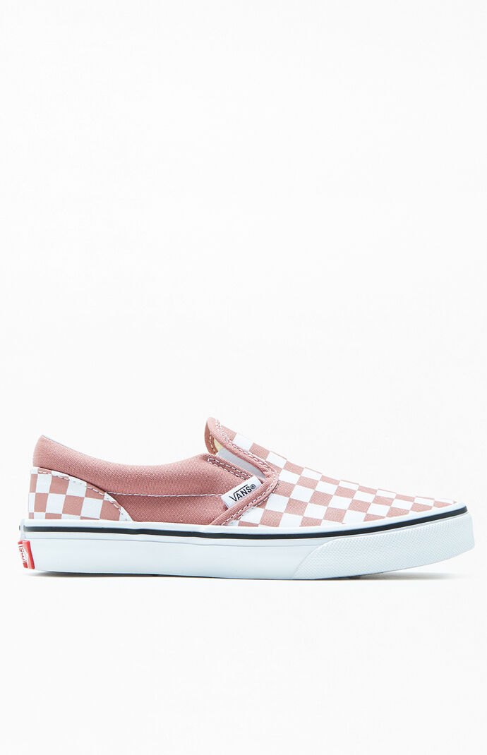 Vandal Kids Mauve White Checker Classic Slip On Shoes PacSun