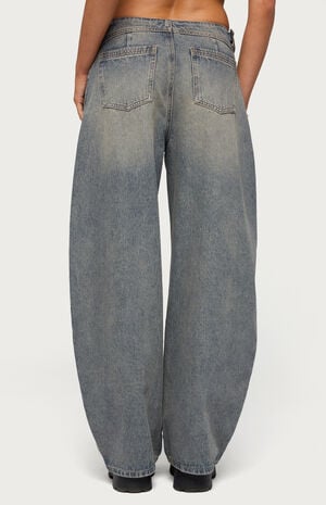 Side Belt Low Rise Barrel Jeans image number 3