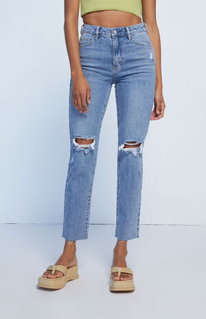 Eco Medium Blue Ripped Mom Jeans image number 2