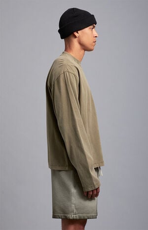 Green Vintage Wash Heavyweight Oversized Long Sleeve T-Shirt image number 4