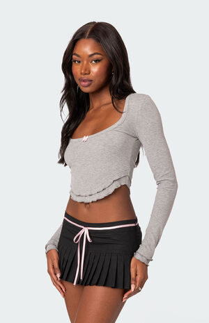 Yara Ribbed Ruffle Hem Top image number 4