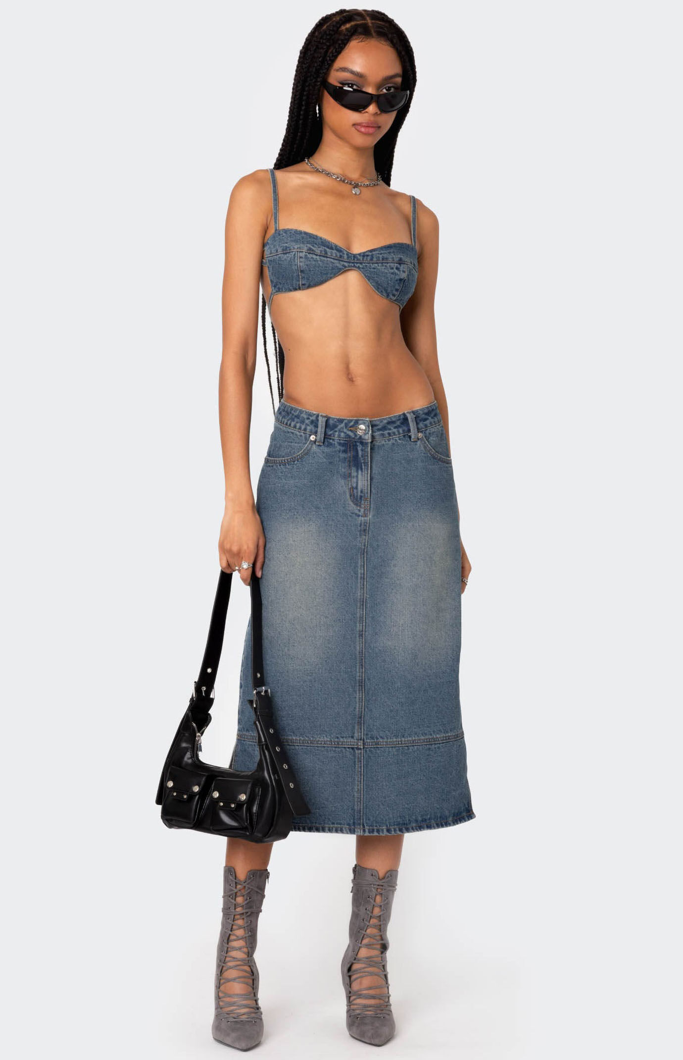 Edikted Lassy Washed Denim Bralette