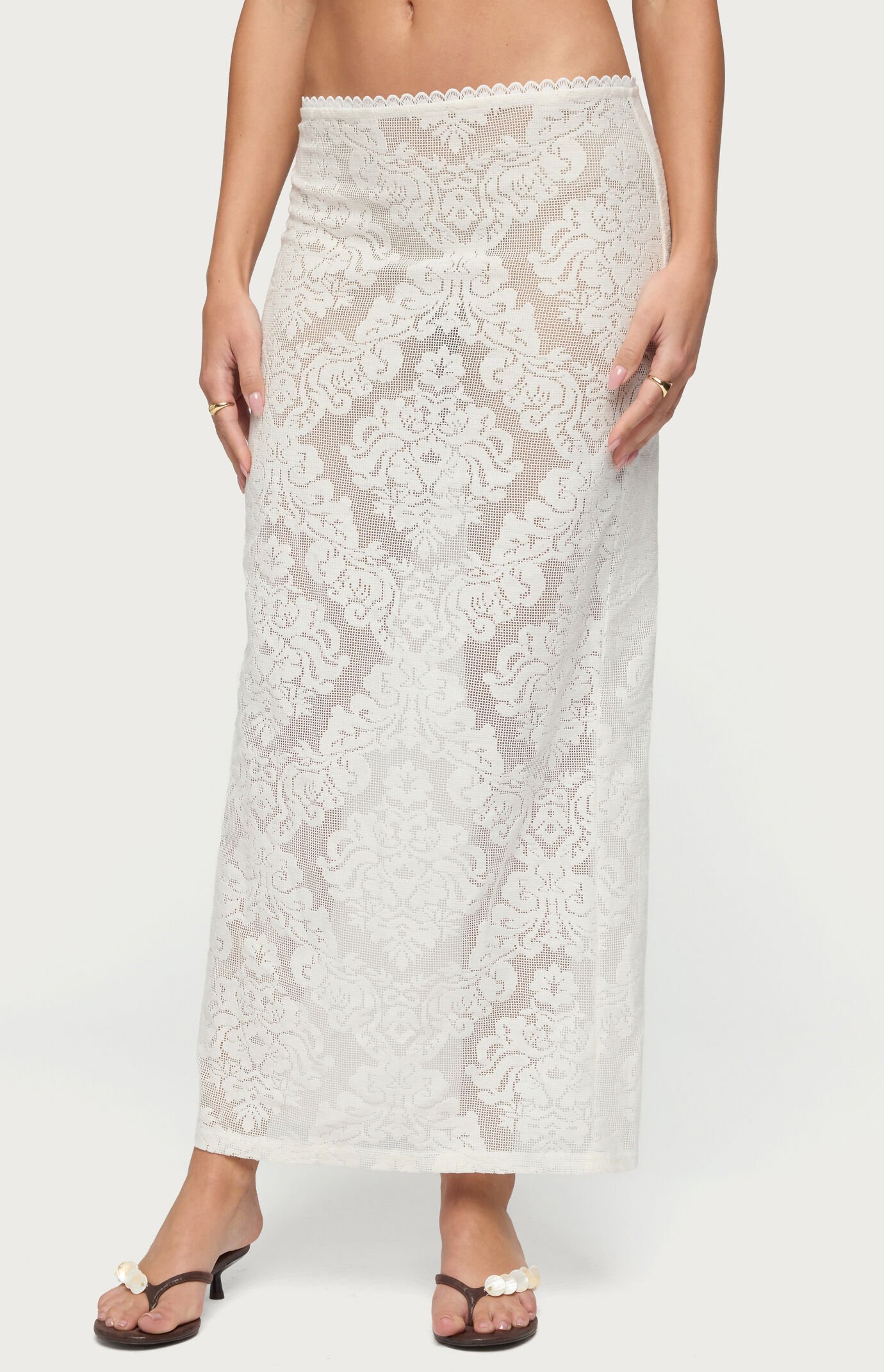 Edikted Violette Sheer Lace Maxi Skirt