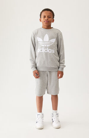 adidas Heather Grey Trefoil Crew Neck Sweatshirt | PacSun