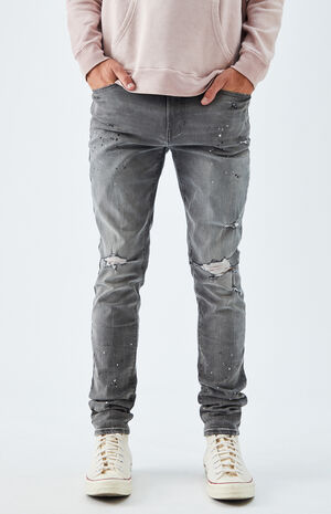 Gray Ripped Stacked Skinny Jeans image number 3