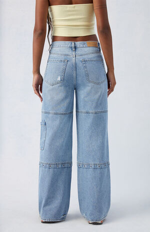 Light Indigo Grommet Dakota Mid Rise Baggy Jeans image number 5