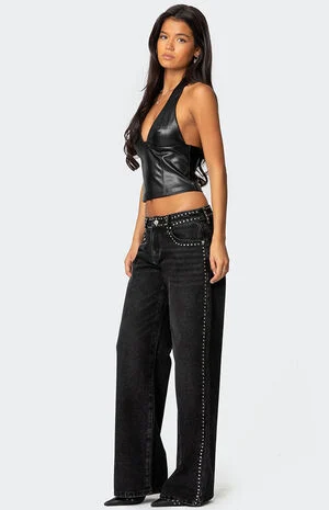 Quincy Studded Low Rise Baggy Jeans image number 4