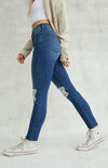 Dark Blue Distressed High Waisted Jeggings Dark Blue Distressed High Waisted Jeggings image number null
