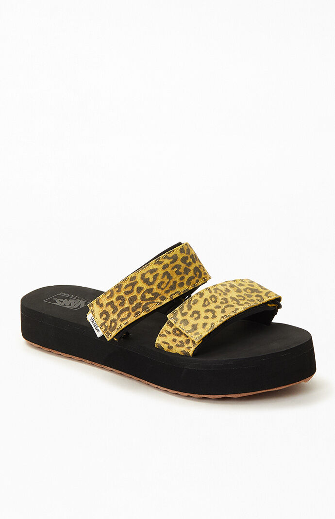 suede leopard cayucas slide mega platform