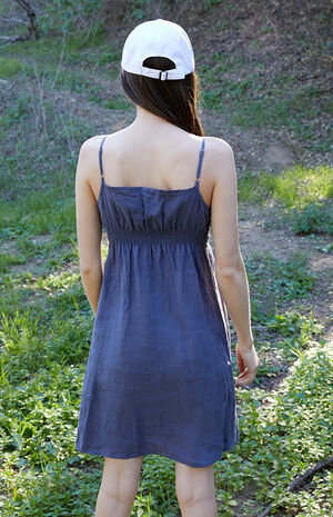 Navy Shirred Bodice Shift Dress image number 3