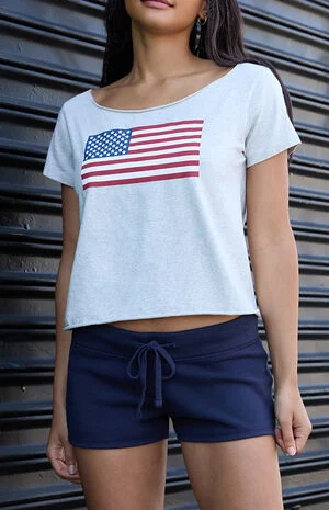 White Robyn American Flag Short Sleeve Off-The-Shoulder Top image number 1