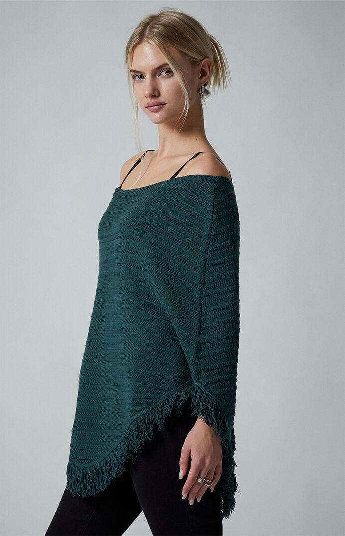 Third Charm Berlin Knit Fringe Poncho Sweater