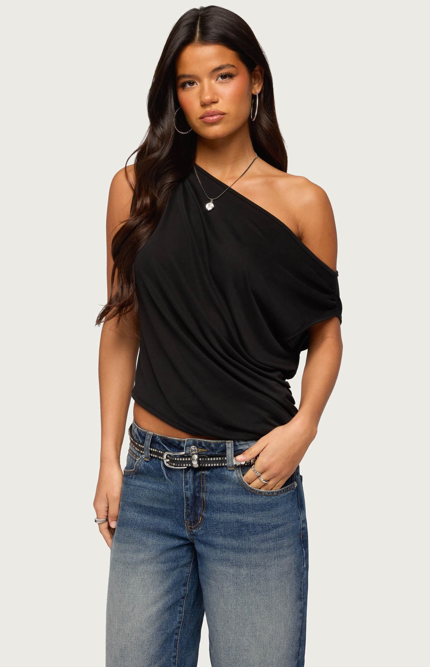 Edikted Ofelia Asymmetric Off Shoulder Ruched Top