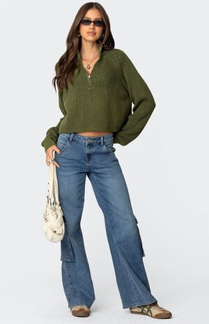 Cropped Rib Knit Half Zip Sweater Cropped Rib Knit Half Zip Sweater image number 5
