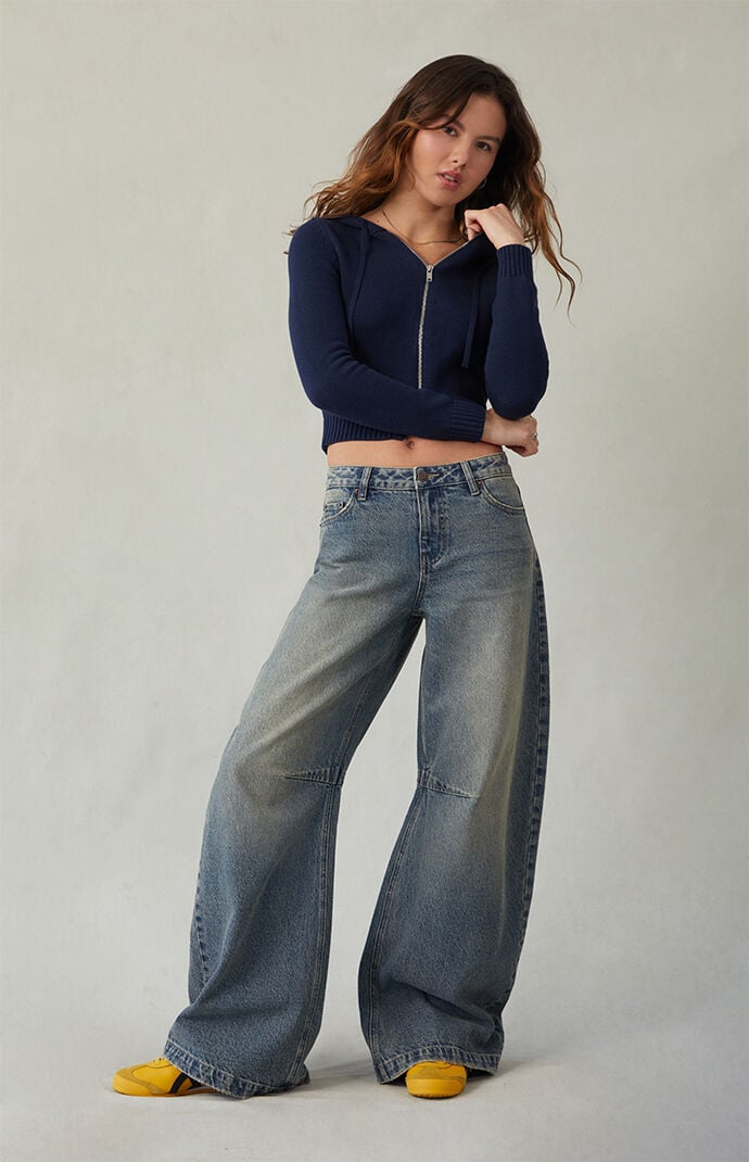 Pacsun Remi Baggy Barrel Jeans Knee Dart Dark Indigo