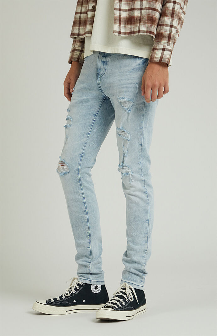 Pacsun Men s Stacked Skinny Light Indigo Destroyed Jeans 29W x 30L