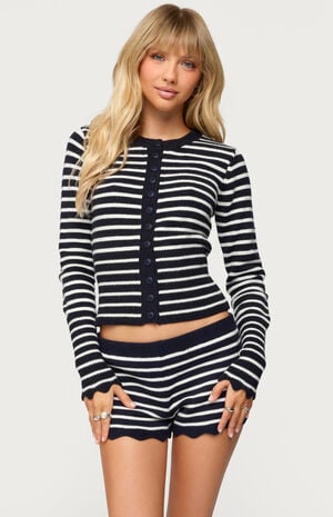 Soren Contrast Striped Knit Cardigan image number 1