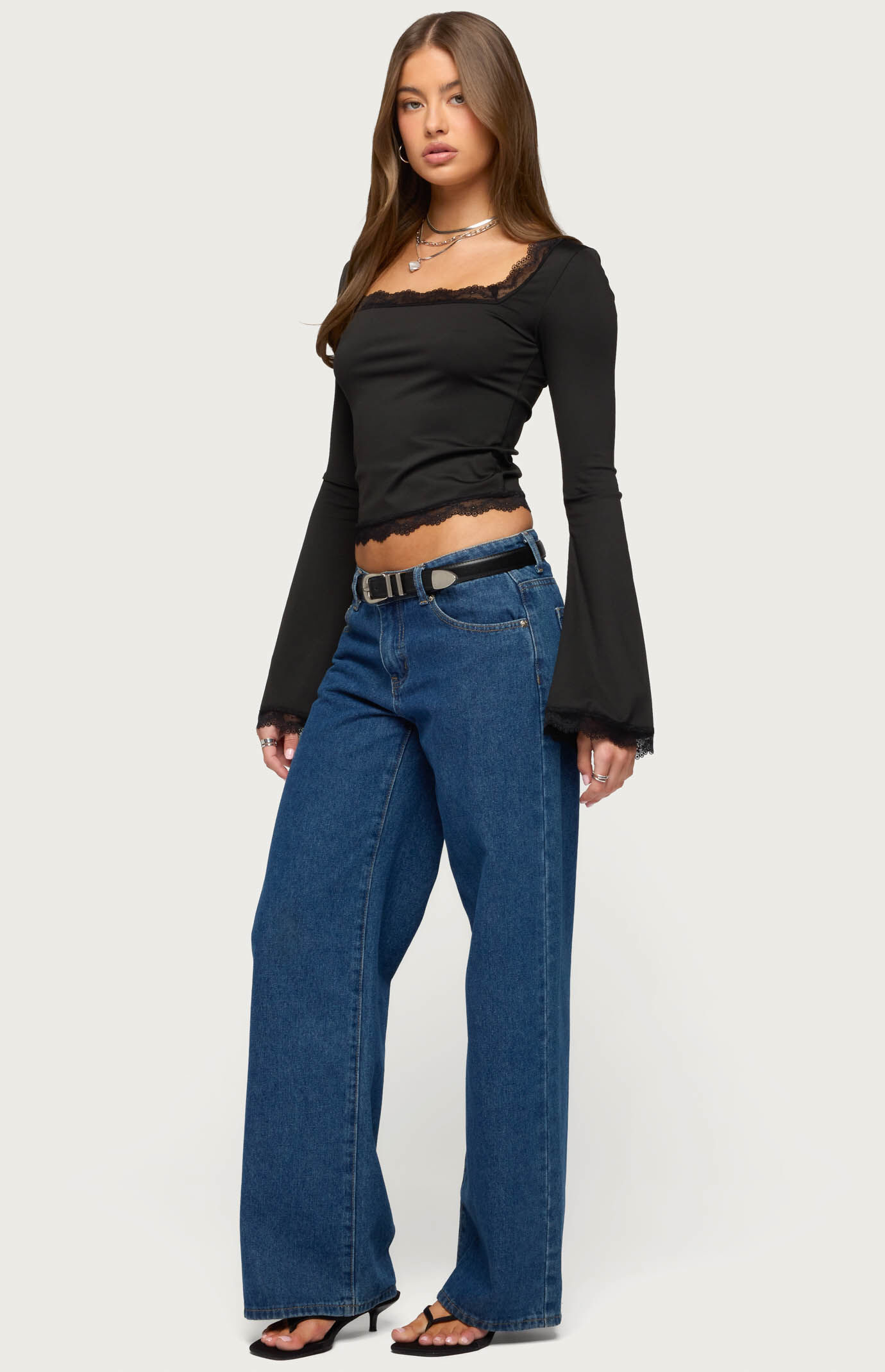 Edikted Kailin Lacey Flared Sleeve Top